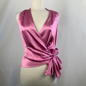 Lafayette 148 Pink Tie Front Silk Blouse